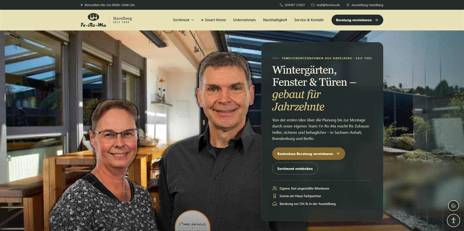 Startseite Fe-Ro-Ma mit Inhabern und Beratungsangebot