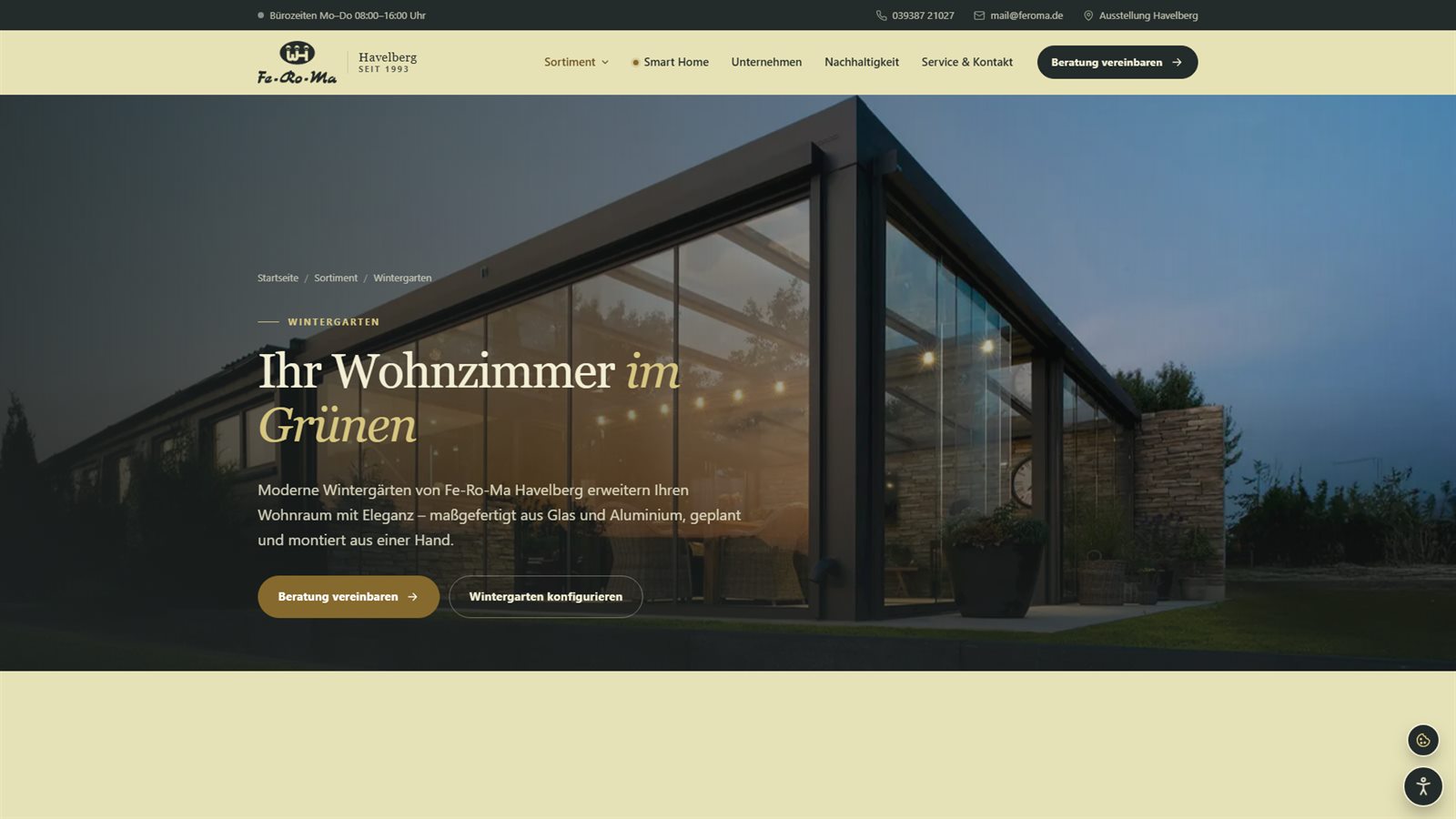 Produktseite Wintergarten mit großem Stimmungsbild