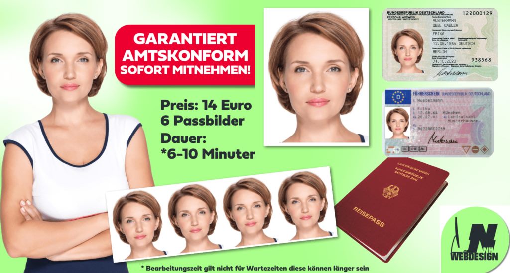 Biometrische Passbilder – garantiert amtskonform, 14 Euro für 6 Passbilder