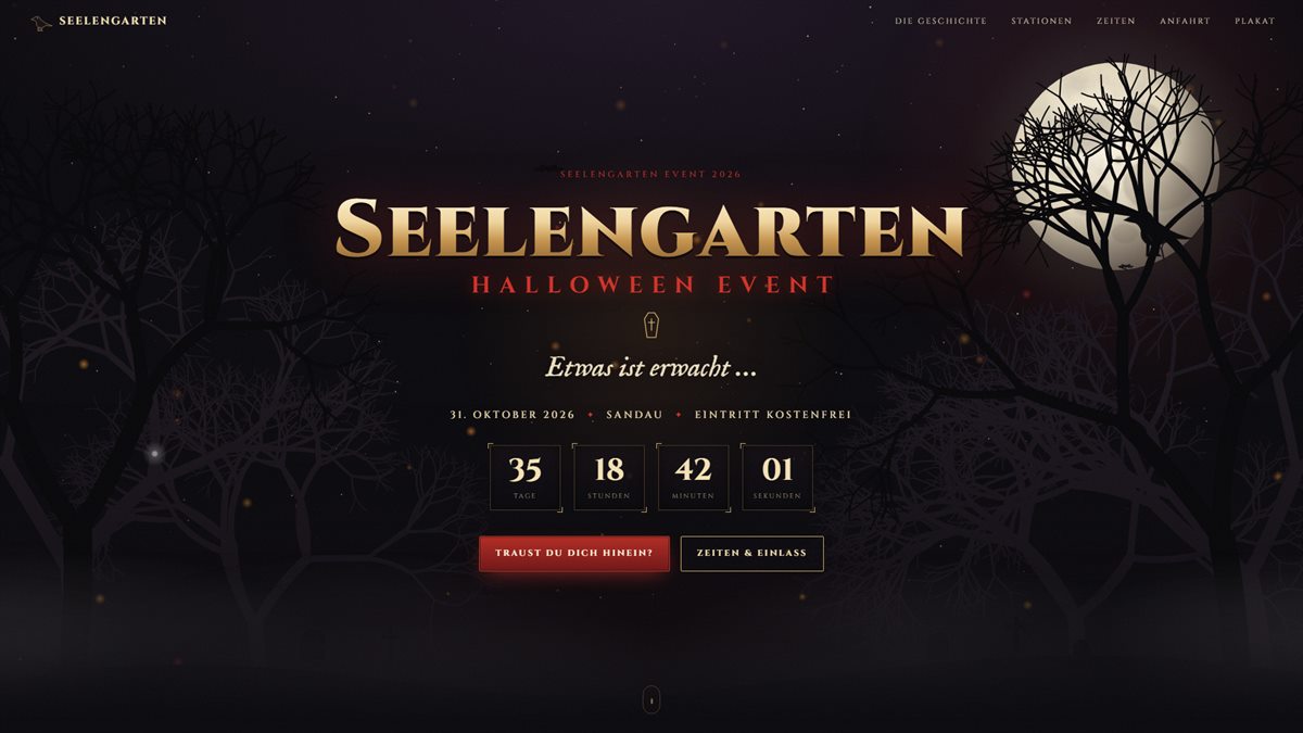 Seelengarten – Website zum Halloween-Event in Sandau